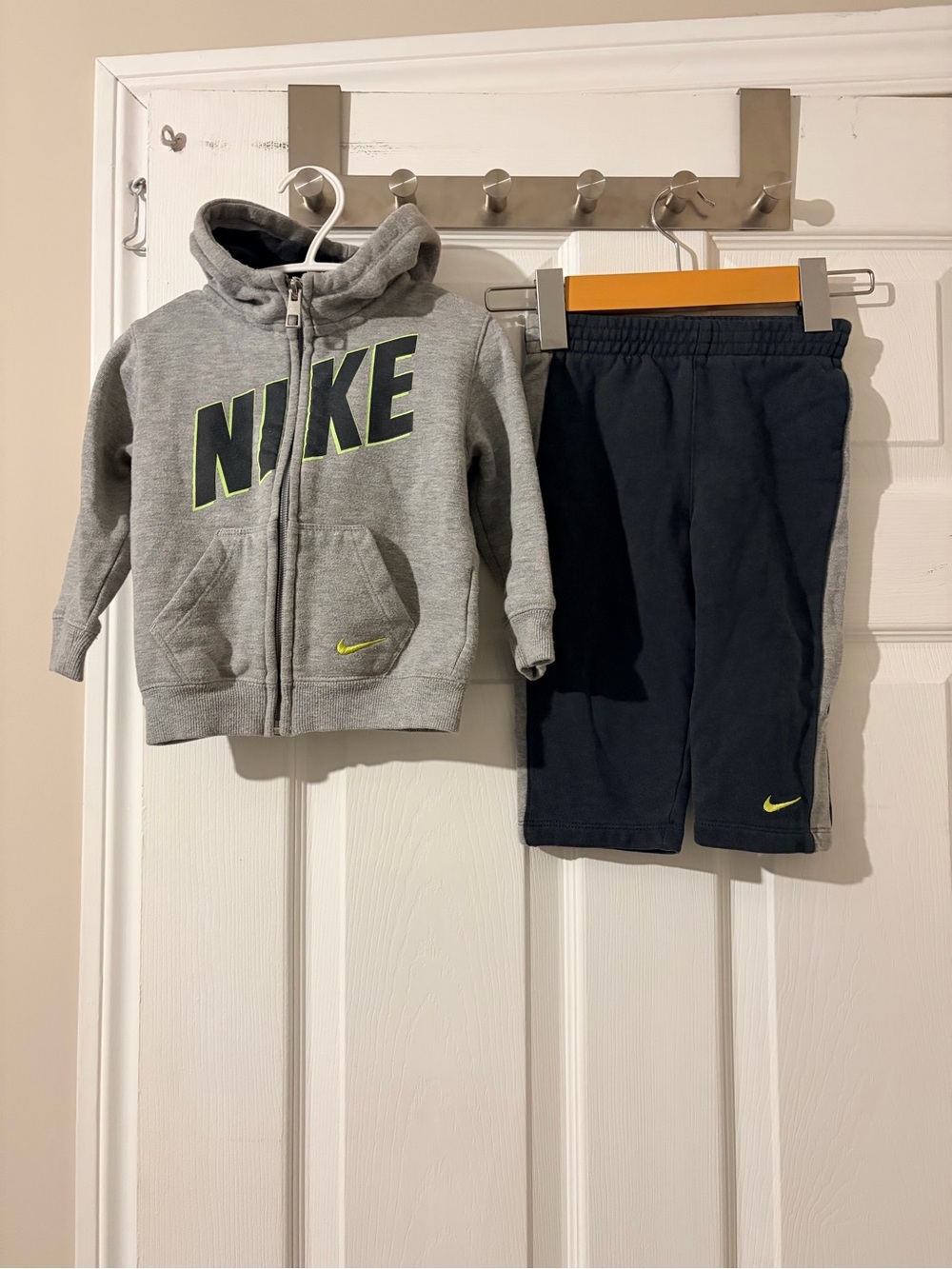 Nike Kids Grey Zip Hoodie & Navy Joggers with Neon Accents